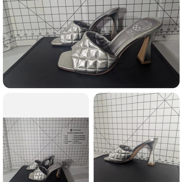 Vince Camuto Silver Quilted Mules Heeled Sandals NWT Size 9 - Picture 8 of 12